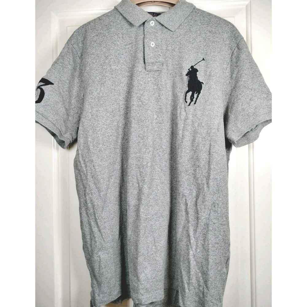 Polo Ralph Lauren Men's Custom Slim Fit Polo Shirt Gray Big Pony #3 Size XL